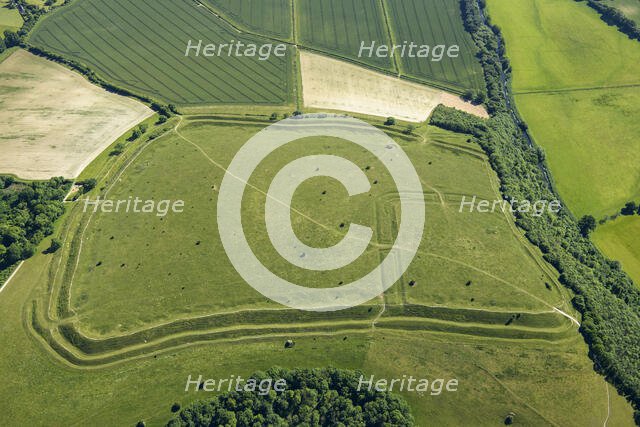 Hod Hill, an Iron Age multivallate hillfort earthwork, near Stourpaine, Dorset, 2022.  Creator: Damian Grady.