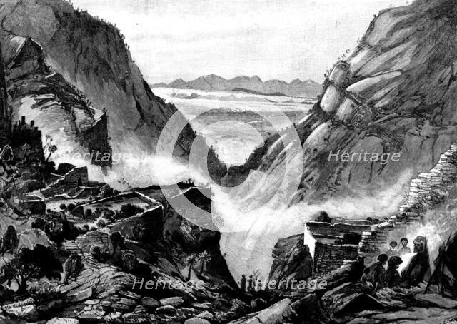 The Chitral Expedition: Mouth of Kashmir Smats Cave, in the Gorge of Pudja Mountain, Yusufzai, 1895. Creator: P Naumann.