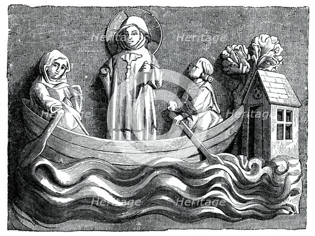 St Julian and St Basilissa, his wife, conveying Christ in their boat, 13th century (1870). Artist: Unknown