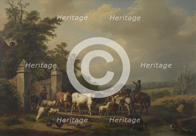 Leaving for the Market, 1854. Creator: Eugène Verboeckhoven.