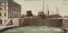Leaving the Poe Lock, Sault Ste. Marie, Michigan, ca 1900. Creator: Unknown.