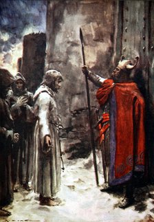 Henry IV of Germany outside the gates of Canossa, Italy, 1077 (1913). Artist: Arthur C Michael