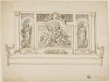 Neptune and Amphitrite Flanked by Jupiter and Juno: Design for Painted Hall or Garden Bench, n.d. Creator: Sir James Thornhill.