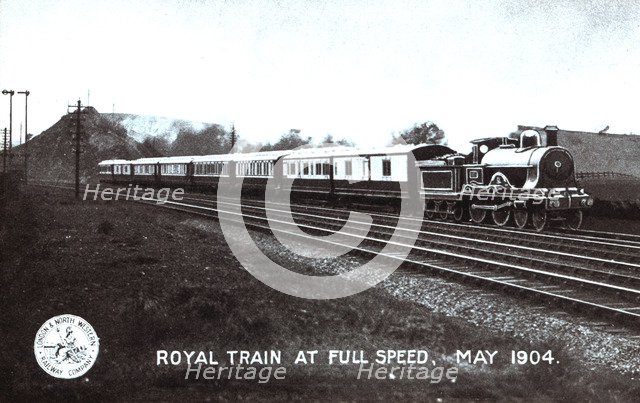 Royal train travelling at high speed in May 1904. Rail Way Company, London & North Western.