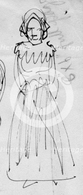 Woman in period costume, c1950. Creator: Shirley Markham.