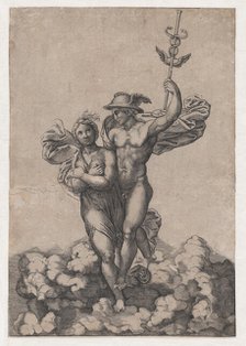 Mercury carrying Psyche to Olympus, after Raphael's composition in the Villa Farnes..., ca. 1520-39. Creator: Giovanni Jacopo Caraglio.