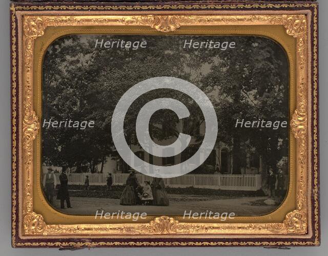 Untitled (People in front of a Building), 1861. Creator: Unknown.