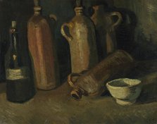 Still Life with Jars (Still life with four jugs, bottles and white bowl), 1885. Creator: Gogh, Vincent, van (1853-1890).