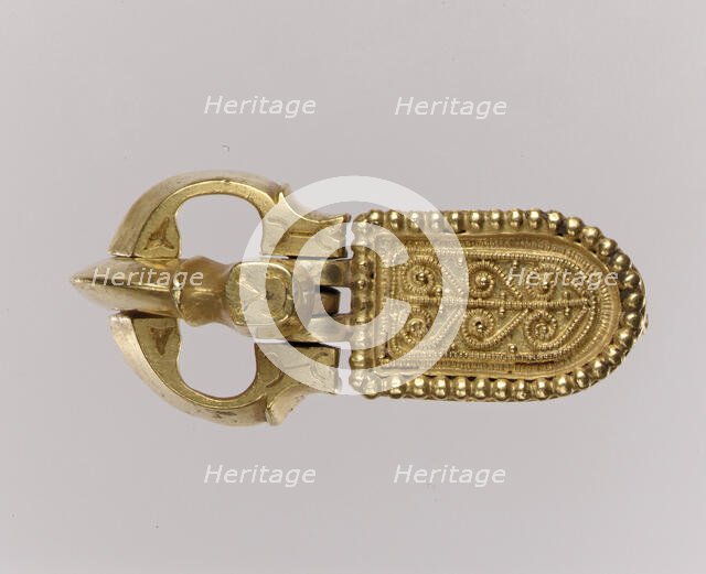 Gold Belt Buckle and Gold Strap End, Langobardic, ca. 600. Creator: Unknown.