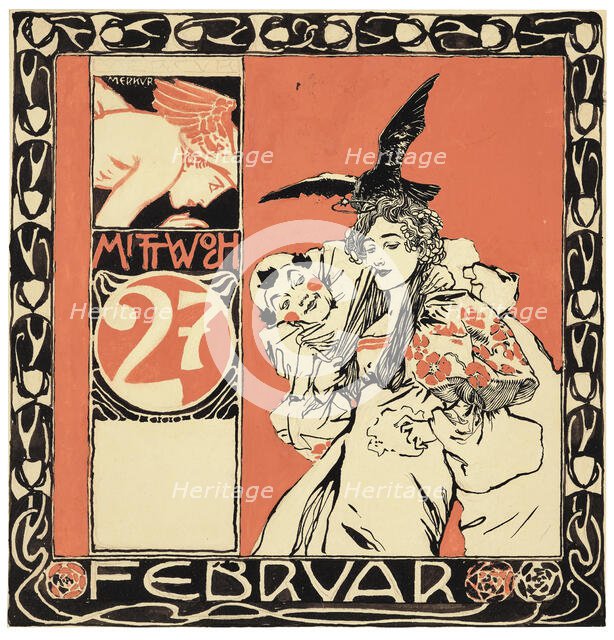 Wednesday, February 27th, study for a calendar page, c1900. Creator: Moser, Koloman (1868-1918).