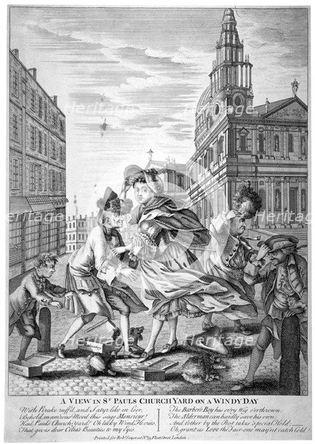 'A view in St Paul's Churchyard on a windy day', 1740.                          Artist: Anon