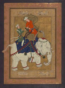 Single Leaf of Two Young Men Riding a White Elephant, early 11th century AH/AD 17th century. Creator: Unknown.