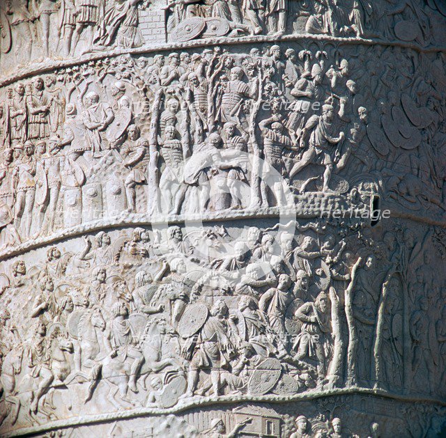 Scene from Trajan's column, River Tiber personified and pontoon bridge, 2nd century. Artist: Unknown