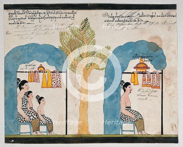 Prince Vessantara and his family live as hermits in separate temples, 1815. Creator: Unknown.