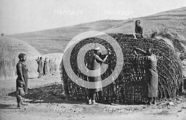 Hut building in Zululand, 1912. Artist: Unknown.