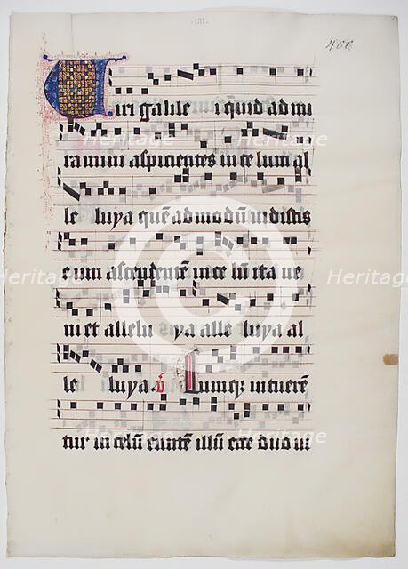 Manuscript Leaf with Initial V, from a Gradual, German, second quarter 15th century. Creator: Unknown.