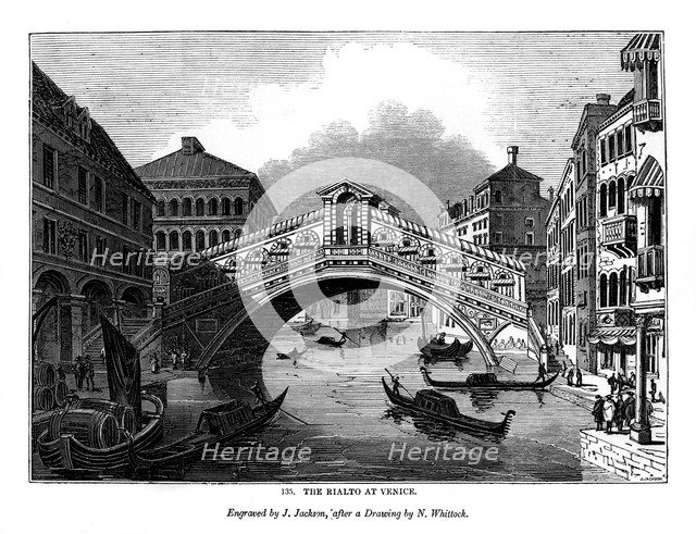 The Rialto at Venice, 1843. Artist: J Jackson