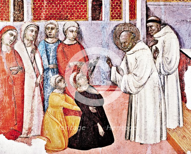 Exorcism of a monk, detail of an altarpiece of San Bernat Claravall.