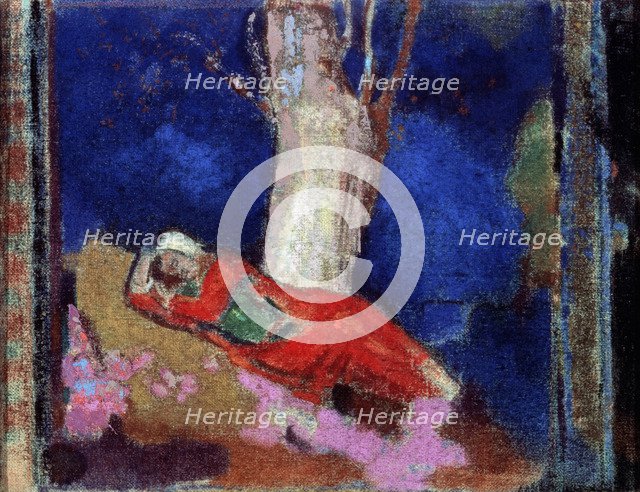 'A Woman Lying under the Tree', 19th or early 20th century.  Artist: Odilon Redon