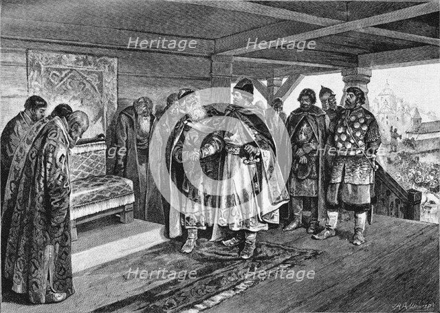 Iziaslav II Mstislavich and Viacheslav I Vladimirovich, 1890. Artist: Lebedev, Klavdi Vasilyevich (1852-1916)