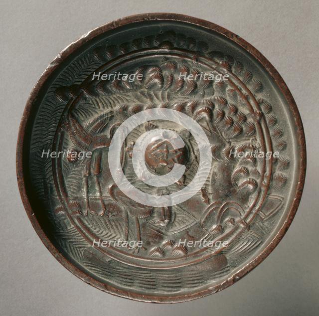 Mirror with Pine and Cranes, early17th-mid 19th century. Creator: Unknown.