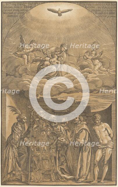 The Virgin and Child in the Clouds with Six Saints, 1742. Creator: John Baptist Jackson.