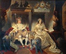 Christian VIII (1786-1848) and Queen Caroline Amalie (1796-1881) in Coronation Robes, 1841. Creator: Court, Joseph-Désiré (1797-1865).