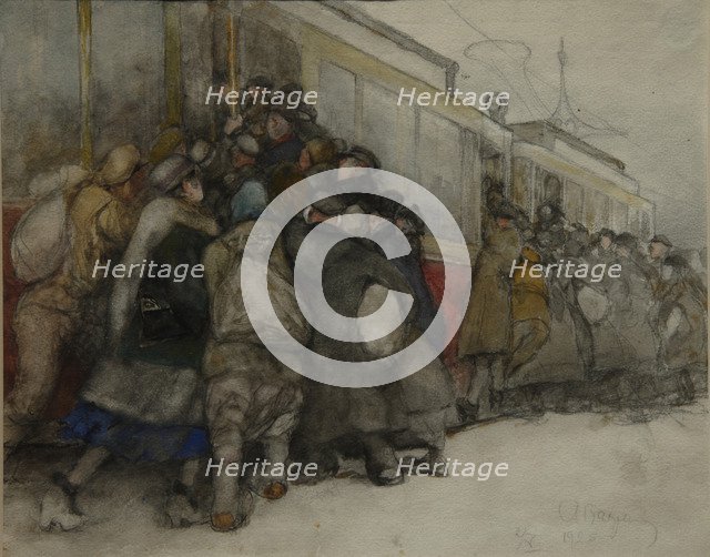 By the Tram, 1920. Artist: Vakhrameyev, Alexander Ivanovich (1874-1926)