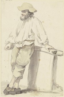 Bearded man with a flat hat, at a railing leaning, c1765-1769. Creator: Georg Melchior Kraus.