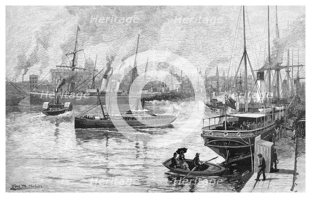 Melbourne from the Yarra, Victoria, Australia, 1886.Artist: Frederic B Schell