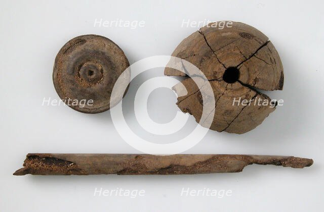 Wood, Whorl, Lid and Stick, Coptic, 4th-7th century. Creator: Unknown.