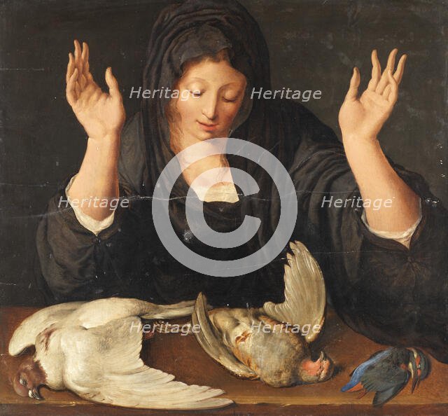 A young woman mourning a dead dove, a partridge, and a kingfisher, c.1620. Creator: Jacques de Gheyn II.