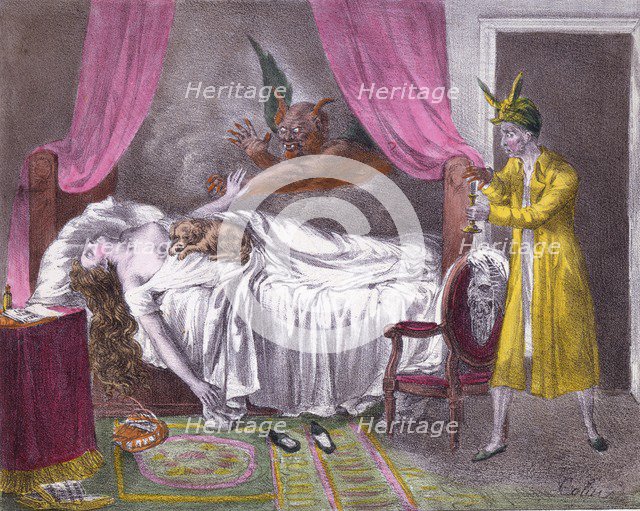 The Nightmare, from L'Album comique, pub. 1825 (hand coloured engraving)