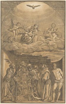 The Virgin and Child in the Clouds with Six Saints, 1742. Creator: John Baptist Jackson.
