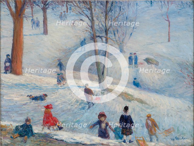 Sledding, Central Park, 1912. Artist: Glackens, William James (1870-1938)