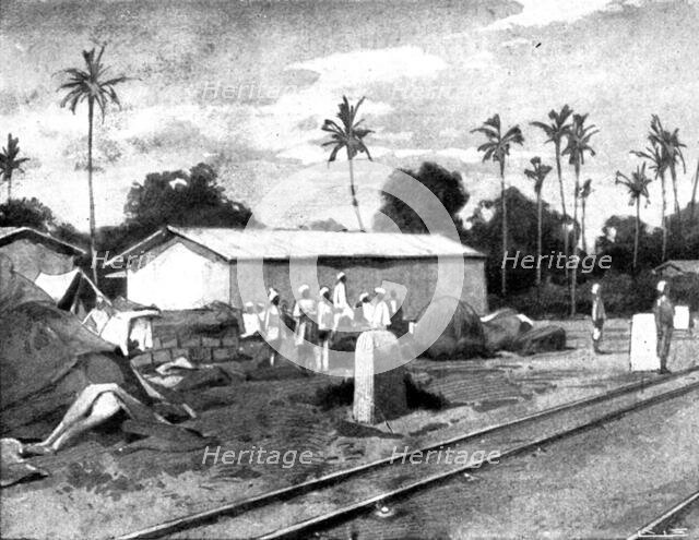 Reinforcements for Uganda: arrival of an Indian Contingent at Mombasa - regimental store on..., 1898 Creator: George Montbard.