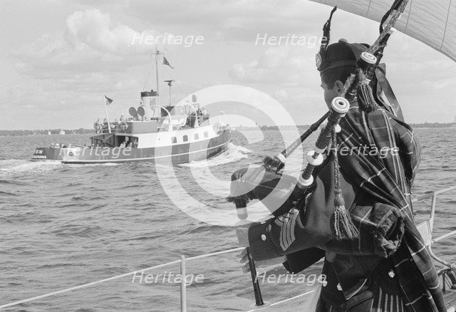 A bagpiper on board the ocean cruiser 'Avalanche' off Landskrona, Sweden, 1965. Artist: Unknown