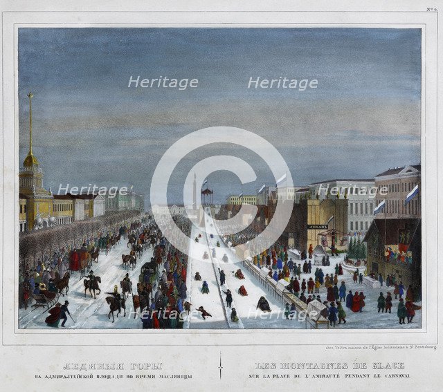 Russian Ice Mountain on the Admiralty Square in St. Petersburg, 1850s.