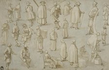 Twenty-four studies of standing, walking and seated figures. Creator: Adam Willaerts.