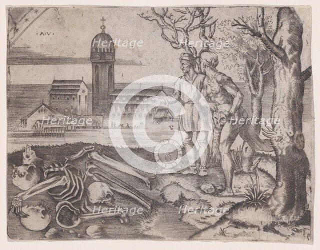 Two Men at a Cemetery, ca. 1514-36. Creator: Agostino Veneziano.