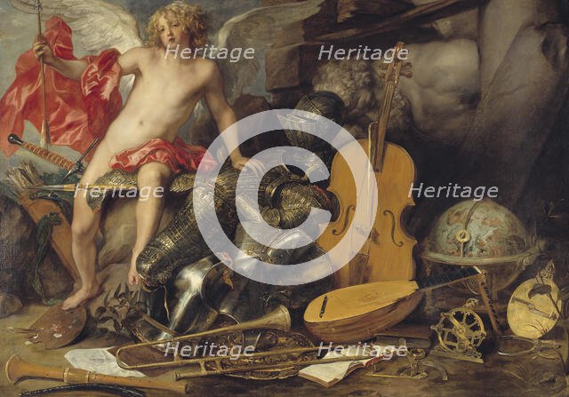 Triumphant Cupid among Emblems of Art and War, 17th century. Creators: Thomas Willeboirts, Paul de Vos.