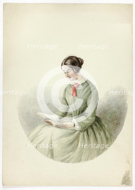 Portrait of Woman Reading, 1852. Creator: Elizabeth Murray.
