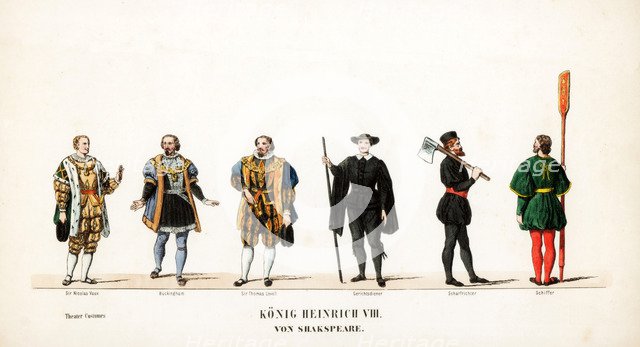 Theatre costume designs for Shakespeare's play, Henry VIII, 19th century. Artist: Unknown