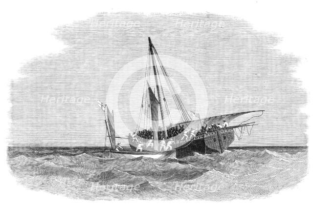 Suppression of the Slave Trade...coast of Africa:...H.M.S. Daphne capturing a slave-dhow, 1869. Creator: Unknown.