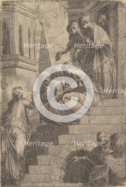 Christ addressing a group of women seated and standing on steps, ca. 1541-44. Creator: Andrea Schiavone.