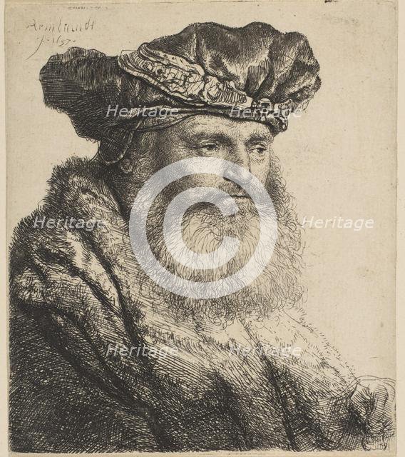 Bearded Man in a Velvet Cap with a Jewel Clasp, 1637. Creator: Rembrandt Harmensz van Rijn.