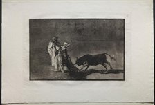 Bullfights: The Moors Make a Different Play in the Ring Calling the Bull with the Burnous, 1876. Creator: Francisco de Goya (Spanish, 1746-1828).