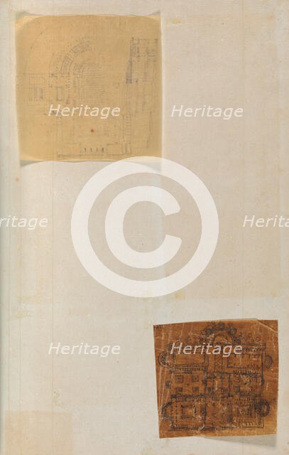 Page from a Scrapbook containing Drawings and Several Prints of Architecture, Int..., ca. 1800-1850. Creators: Workshop of Charles Percier, Workshop of Pierre François Léonard Fontaine.