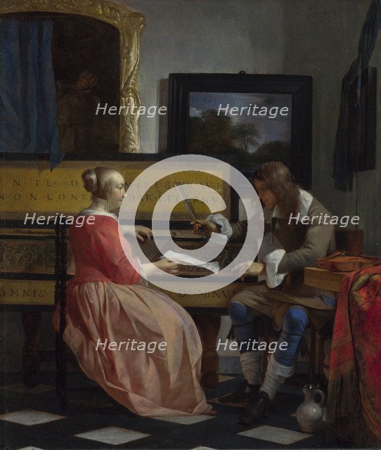 A Man and a Woman seated by a Virginal, ca 1665. Artist: Metsu, Gabriel (1629-1667)