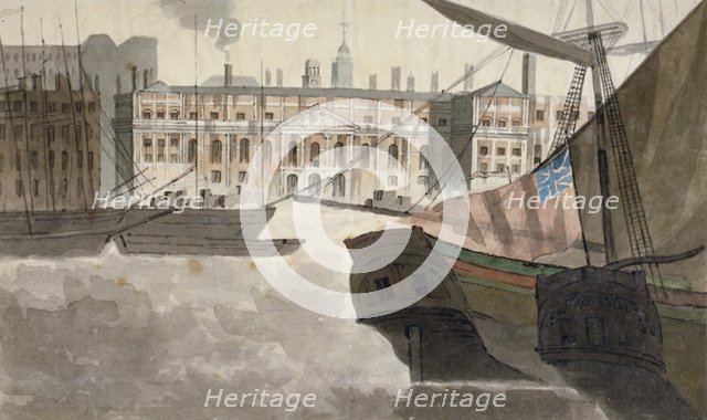 View of the Custom House from the River Thames, City of London, 1810. Artist: Anon